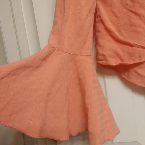 Coral Off-the-Shoulder Crop Top w/ Flared Sleeves - Picture 3 of 5